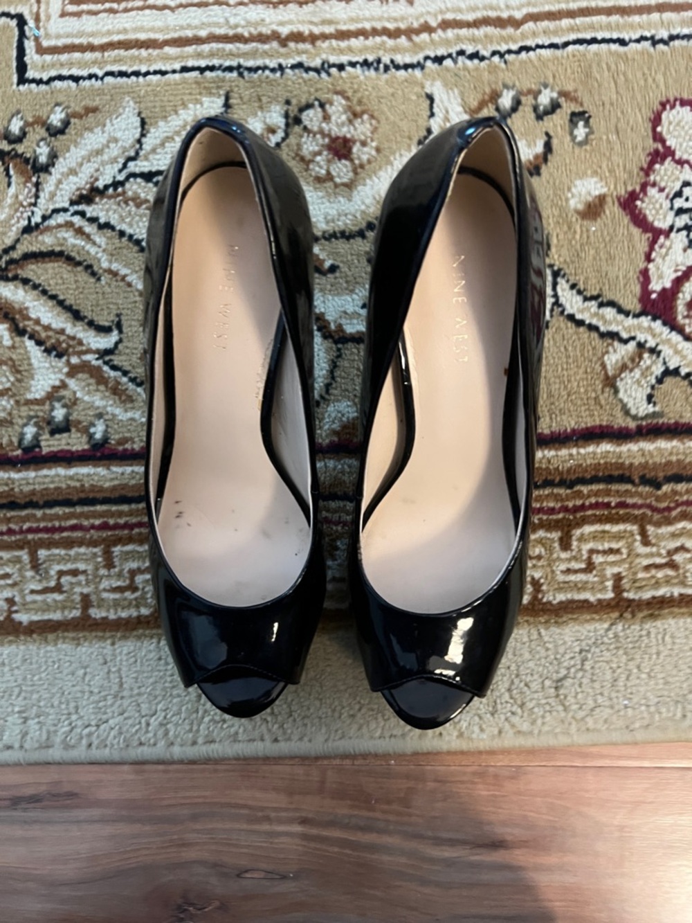 Nine West Black Patent Peep-Toe Heels